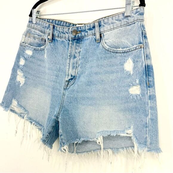 Jelly Jeans Blue 100% Cotton Light Wash Factory Distressed High Rise Denim Short - Picture 2 of 15